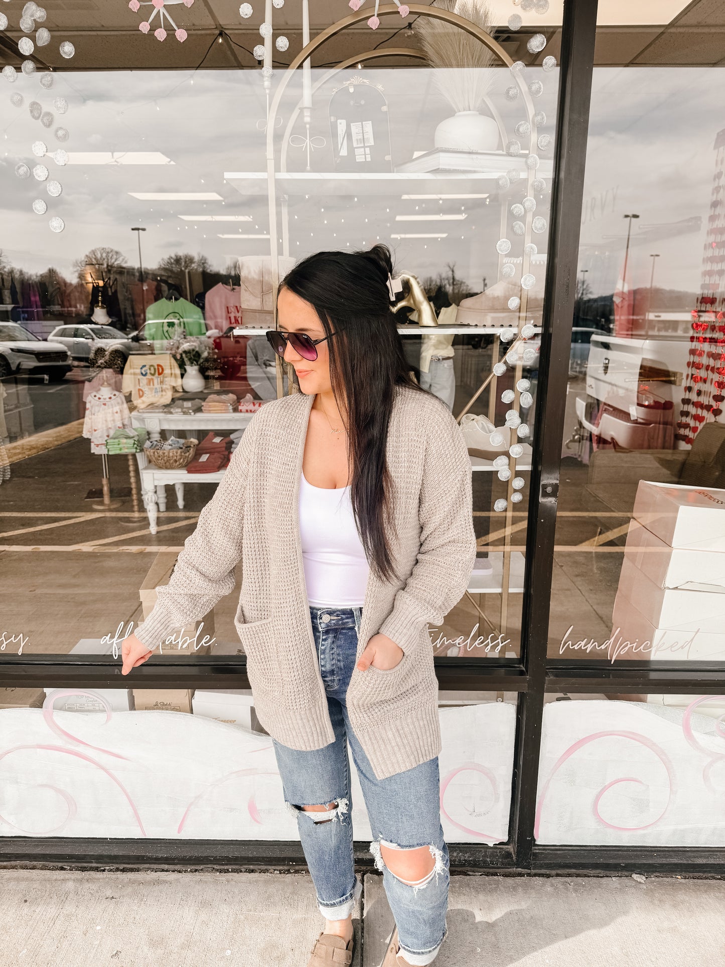 Low Gauge Waffle Open Cardigan Sweater