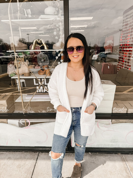 Low Gauge Waffle Open Cardigan Sweater