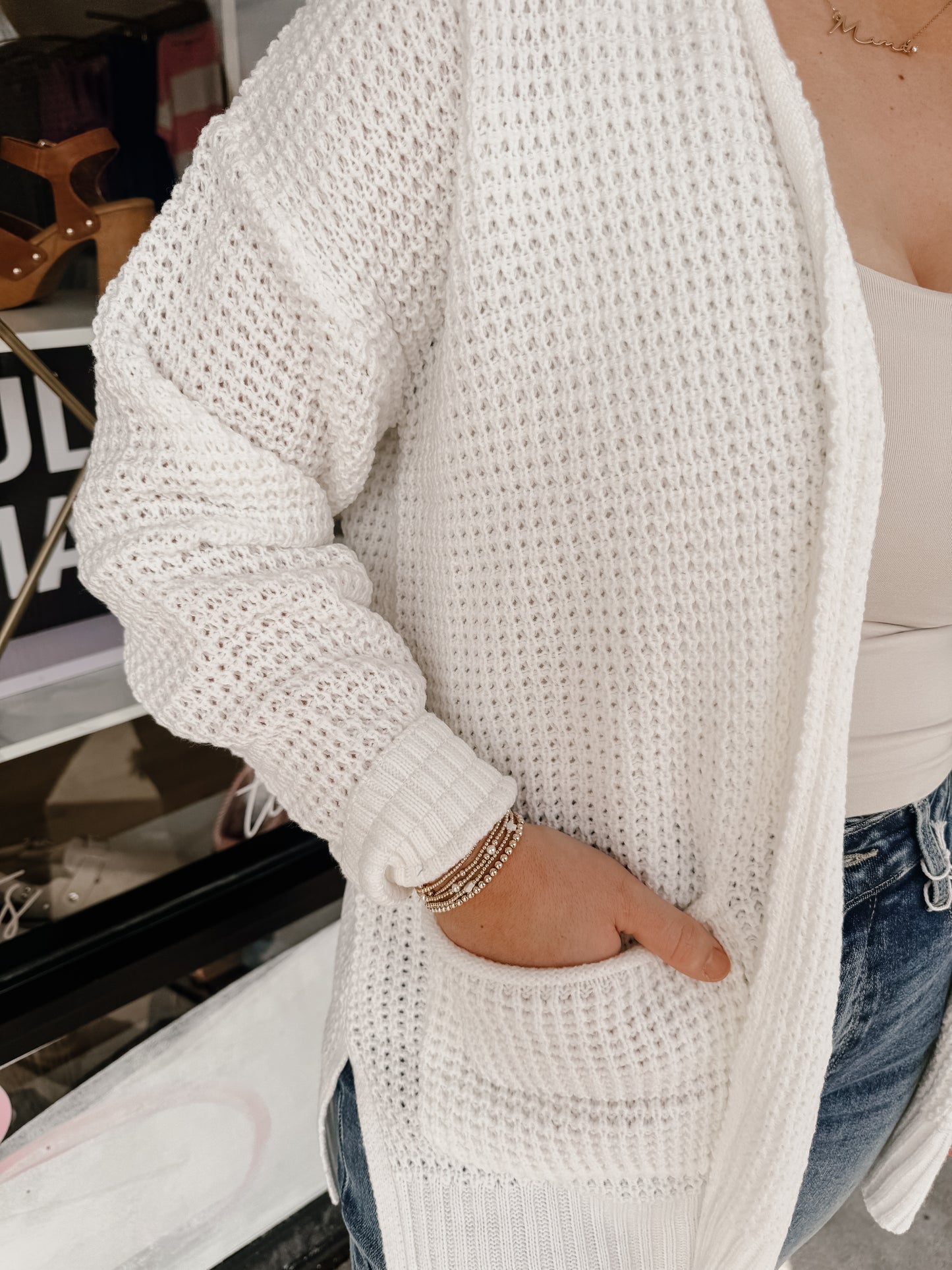 Low Gauge Waffle Open Cardigan Sweater