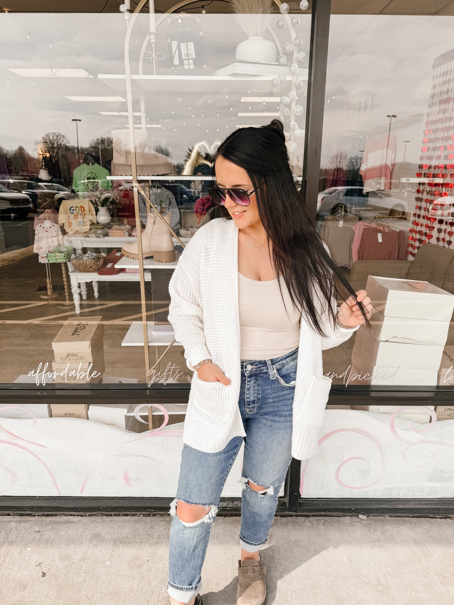 Low Gauge Waffle Open Cardigan Sweater