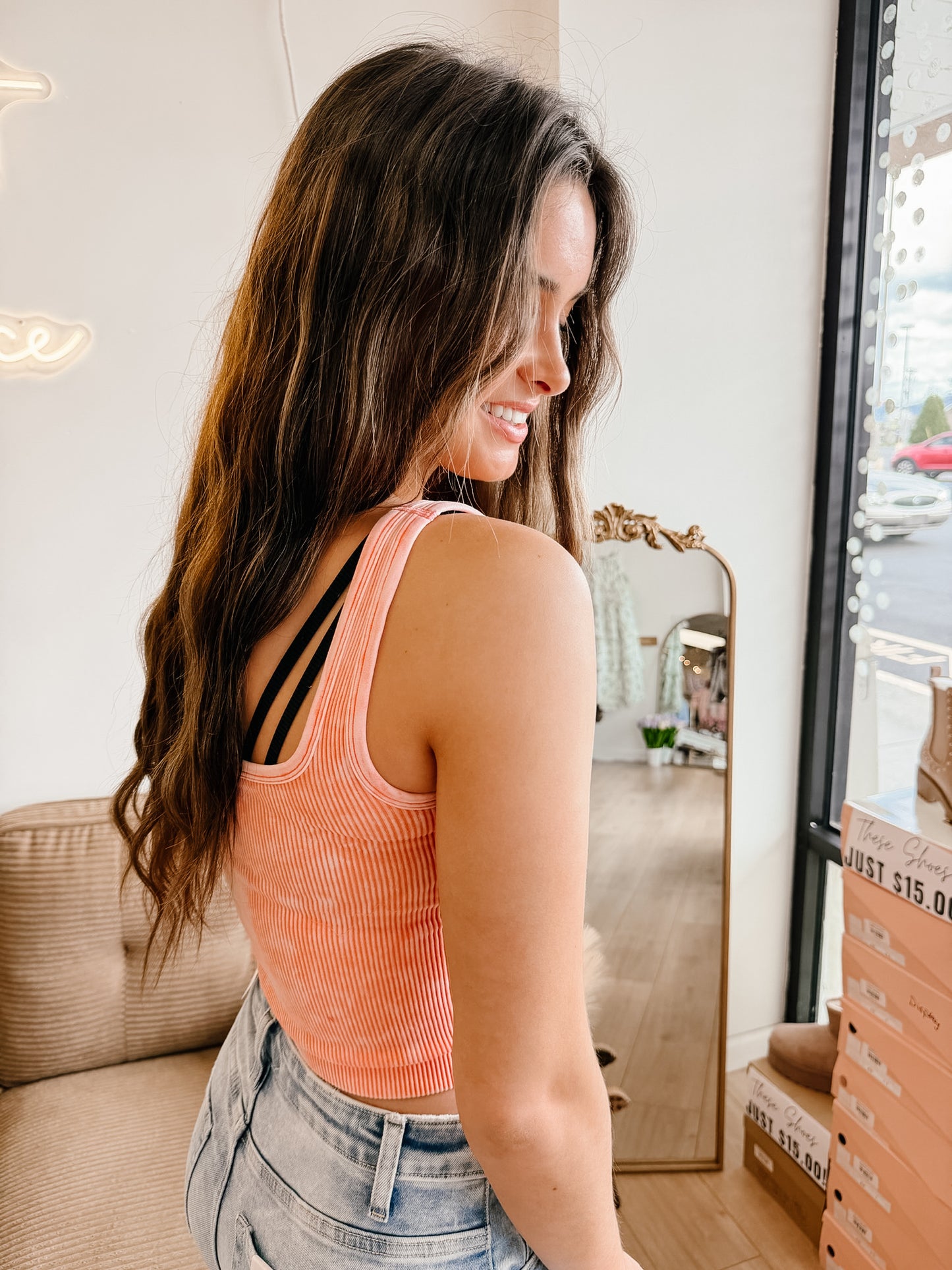 2 Way Neckline Washed Ribbed Seamless Tank Top (6 colors)