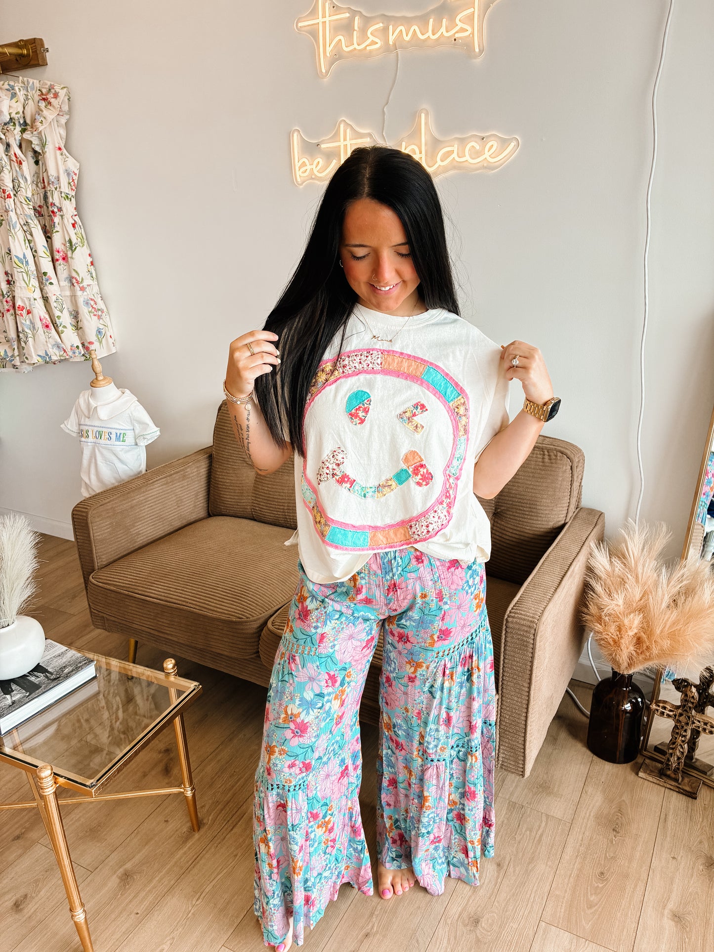 Boho Patchwork Smiley Tee