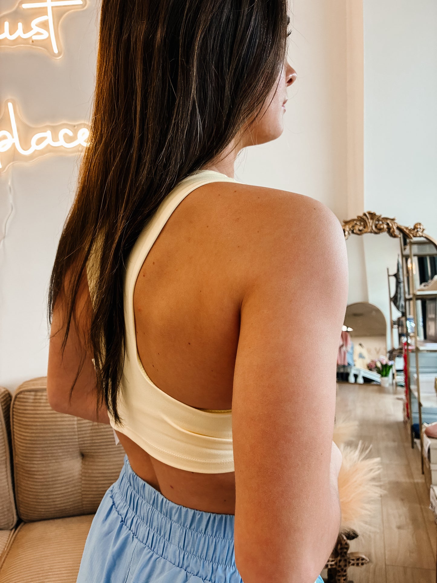 Square Neck Sports Bra: YELLOW GLOW