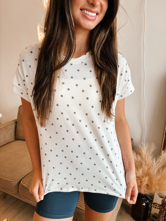 Polka Dot Banded Short Sleeve Top