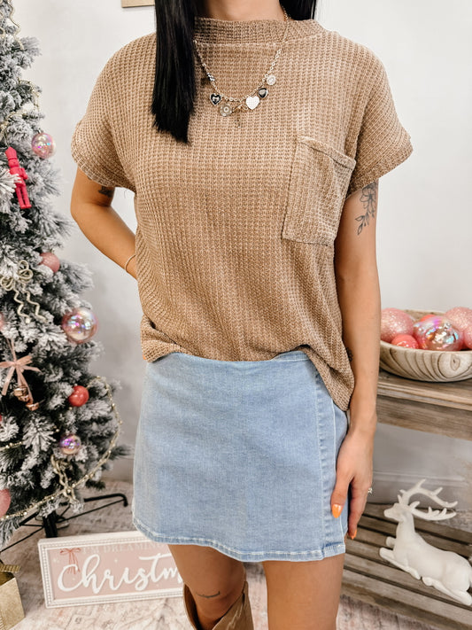 Chenille Waffle Short Sleeve Sweater (4 Colors)