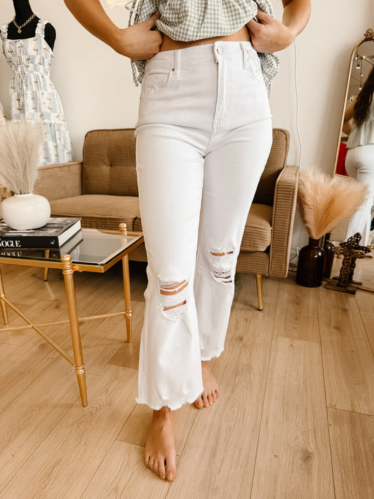 Acid Washed High Waist Distressed Straight Pants