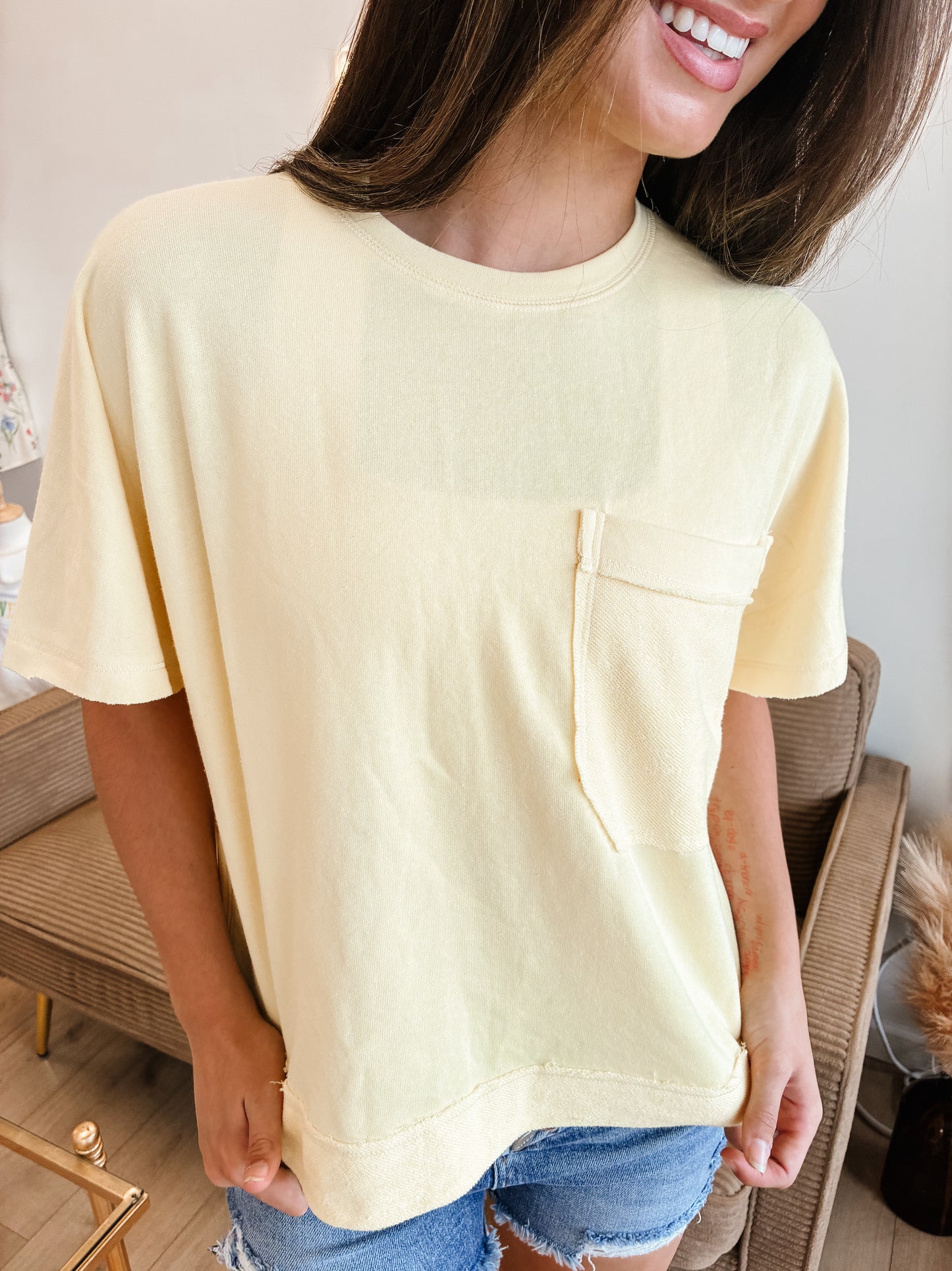 Offset Raw Edge Pocket Tee