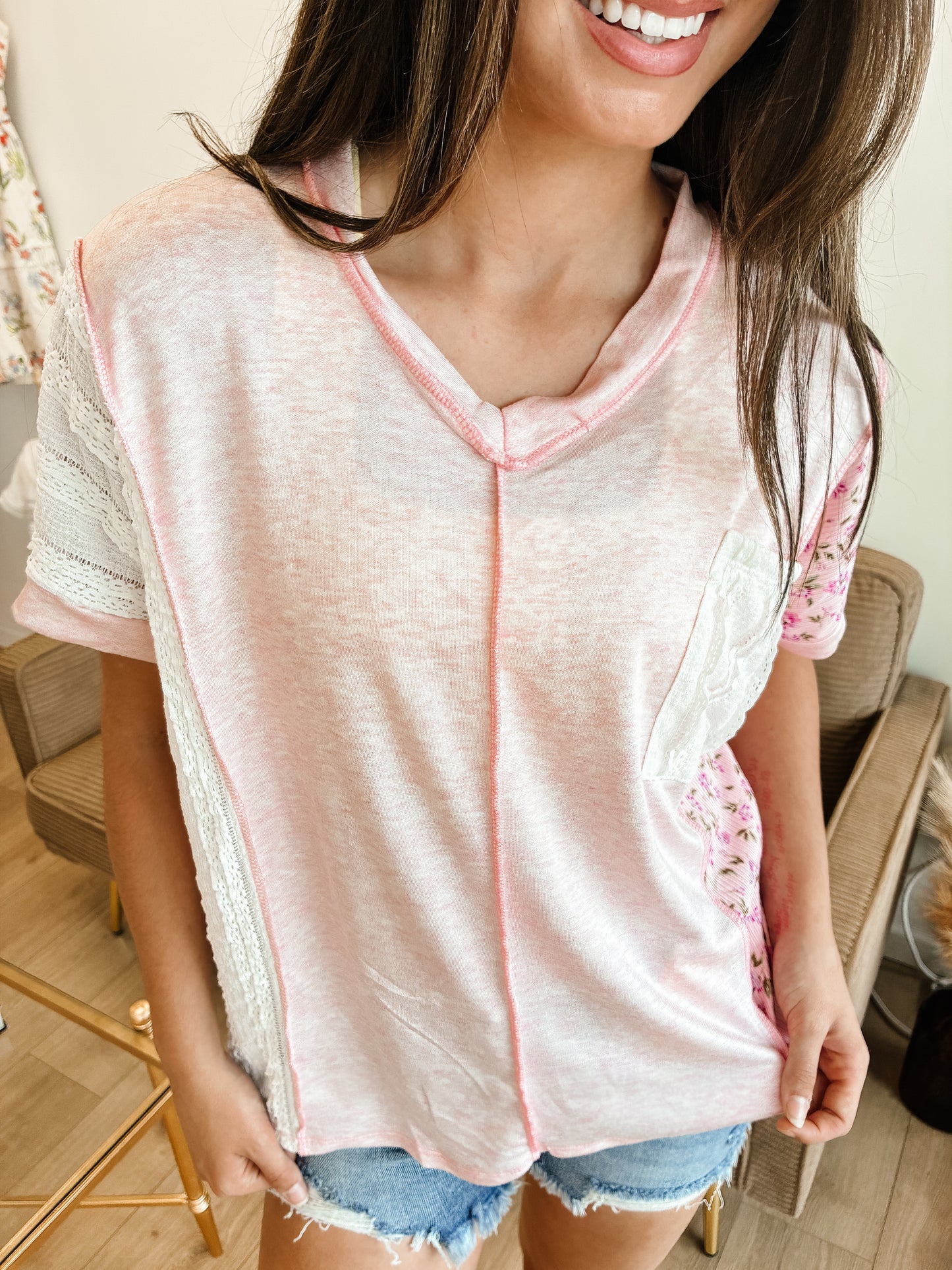 Color Block Patchwork Knit Top With Pocket (2 colors)