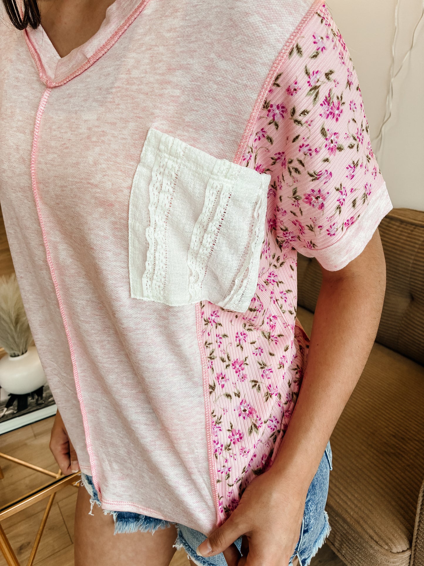 Color Block Patchwork Knit Top With Pocket (2 colors)
