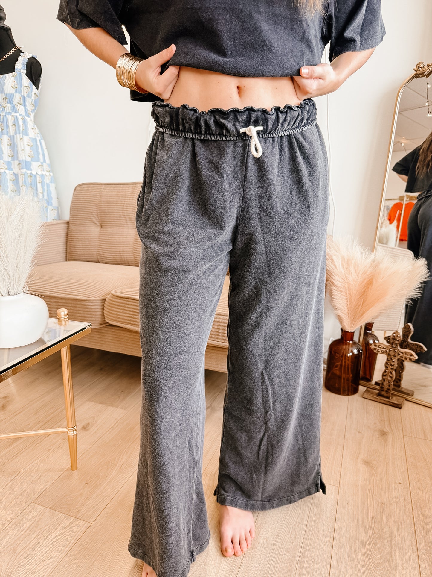 Fold Over Waist Wide Leg Sweatpants (3 Colors)