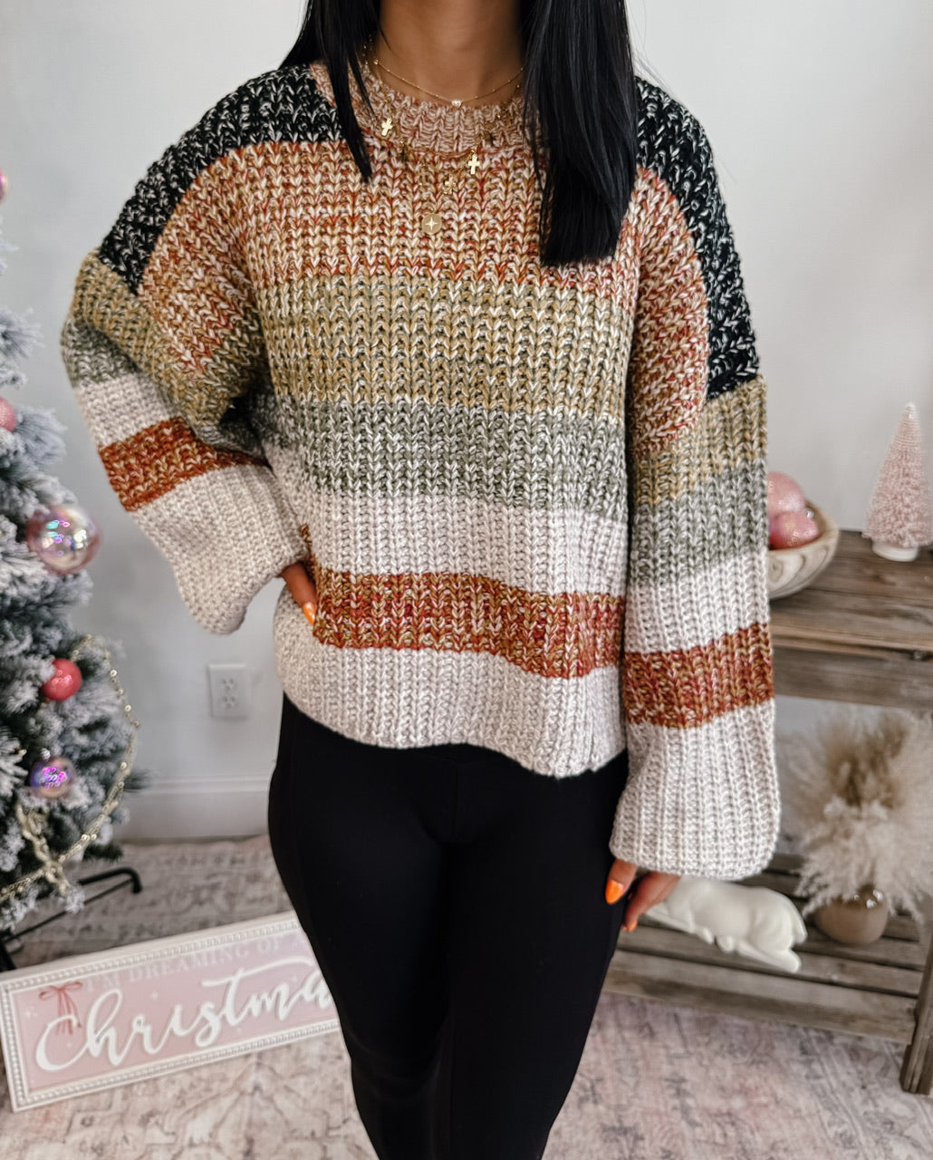 Striped Multi Color Crop Sweater