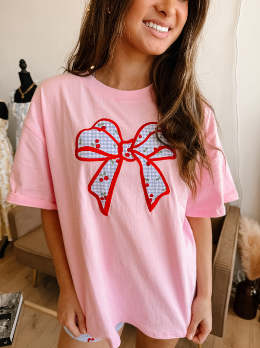 Cherry Bow Applique Top