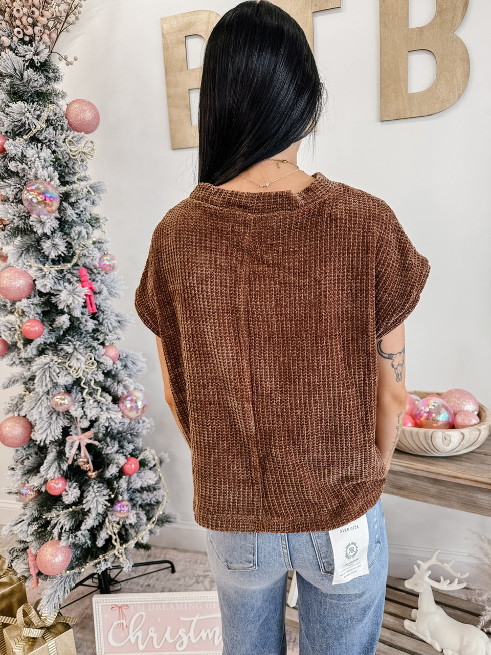 Chenille Waffle Short Sleeve Sweater (4 Colors)