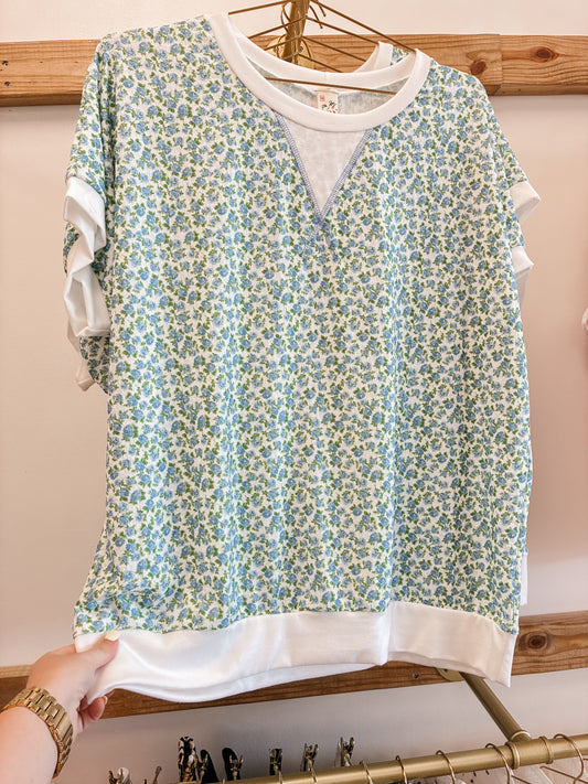 Floral Print Rolled Sleeve Knit Top