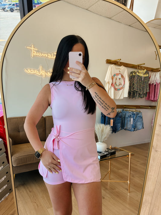Pink Sleeveless Wrap Tie Front Dress