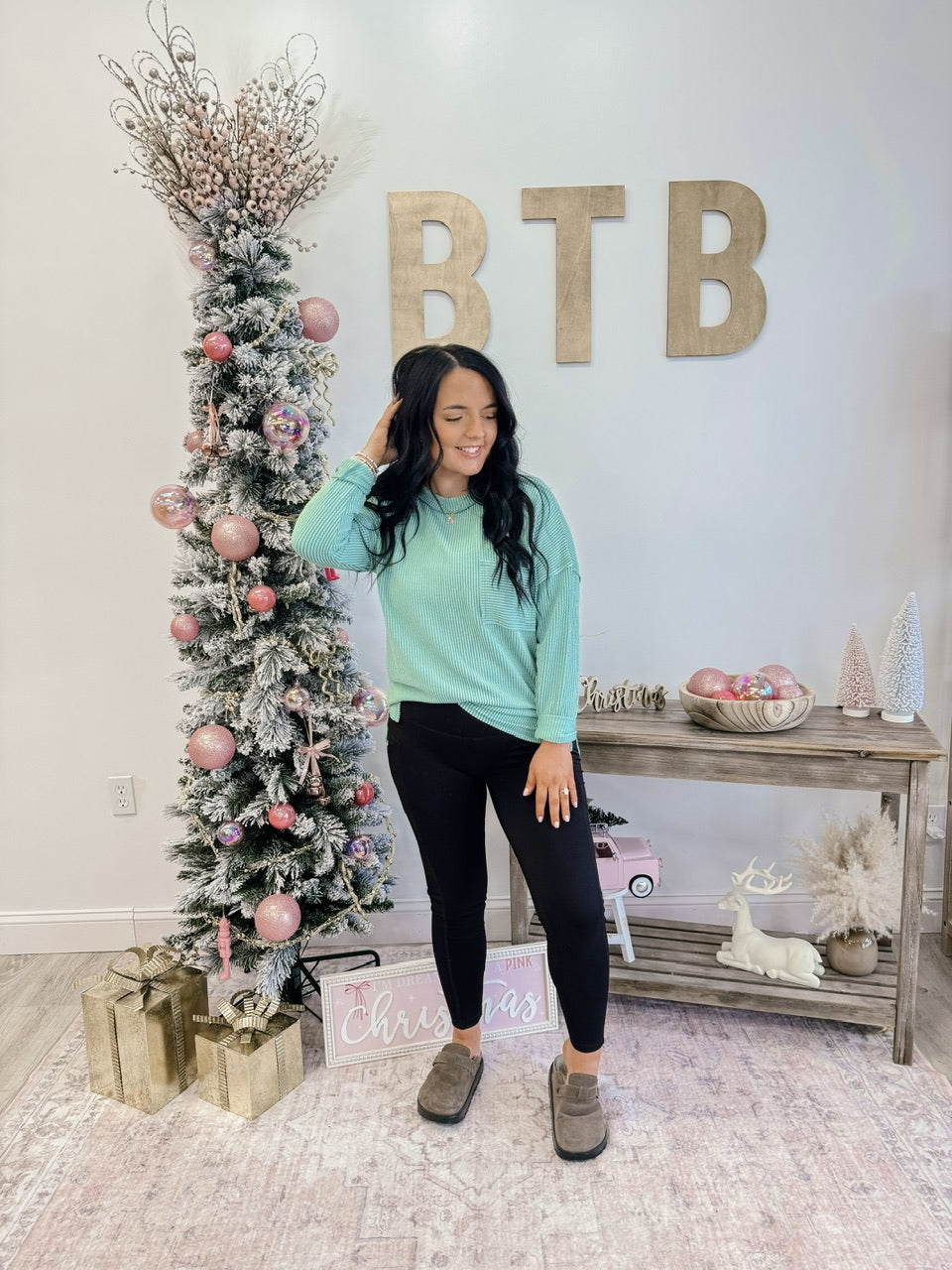 Raised Rib Long Sleeve Drop Shoulder Top (2 Colors)