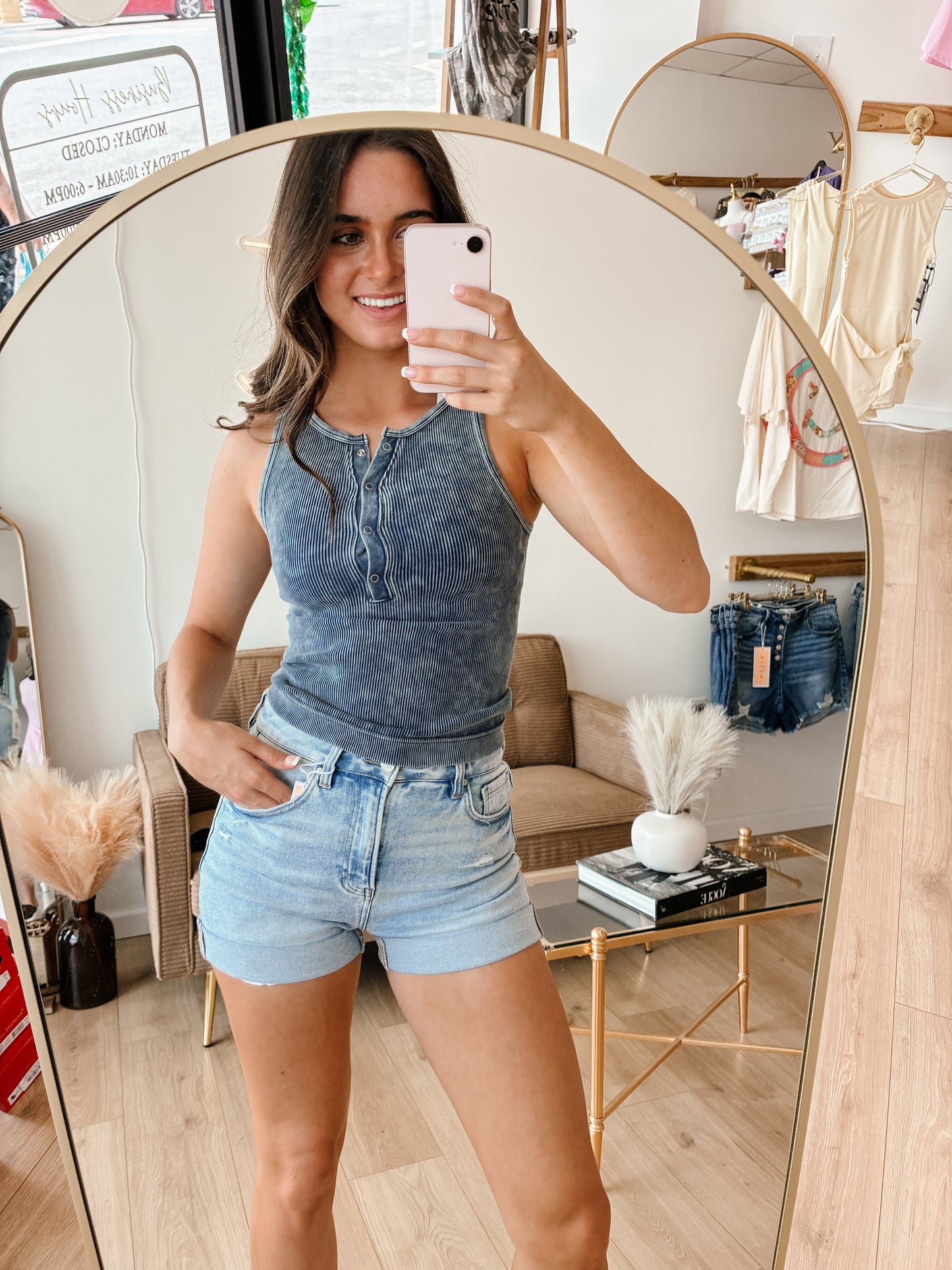 Washed Ribbed Seamless Button Tank Top - 3 colors