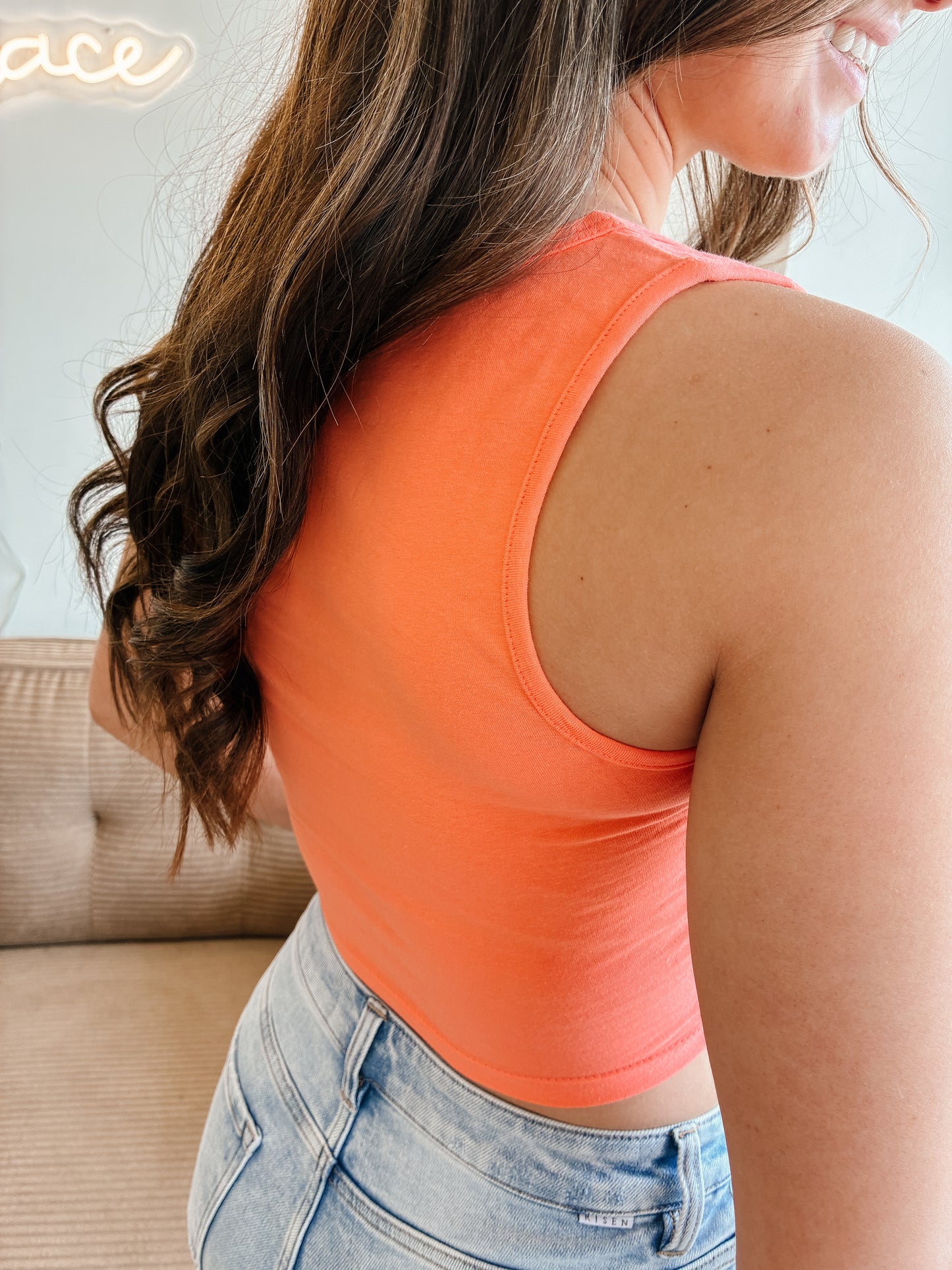 Coral Square Neck Cropped Tank