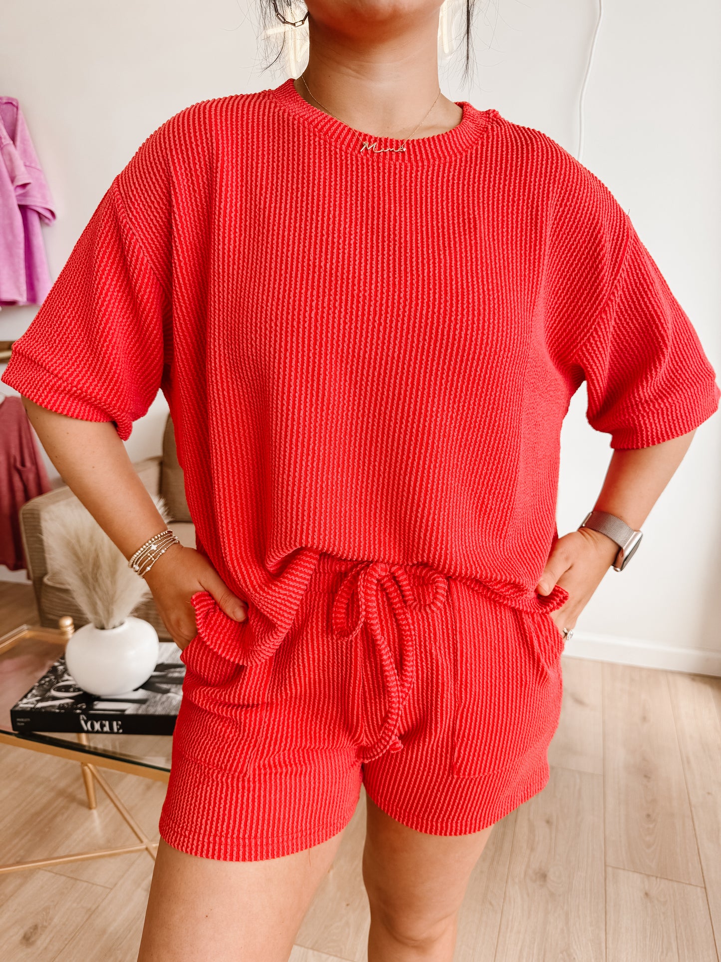 Raised Rib Short Sleeve Tee & Short Set (6 colors)