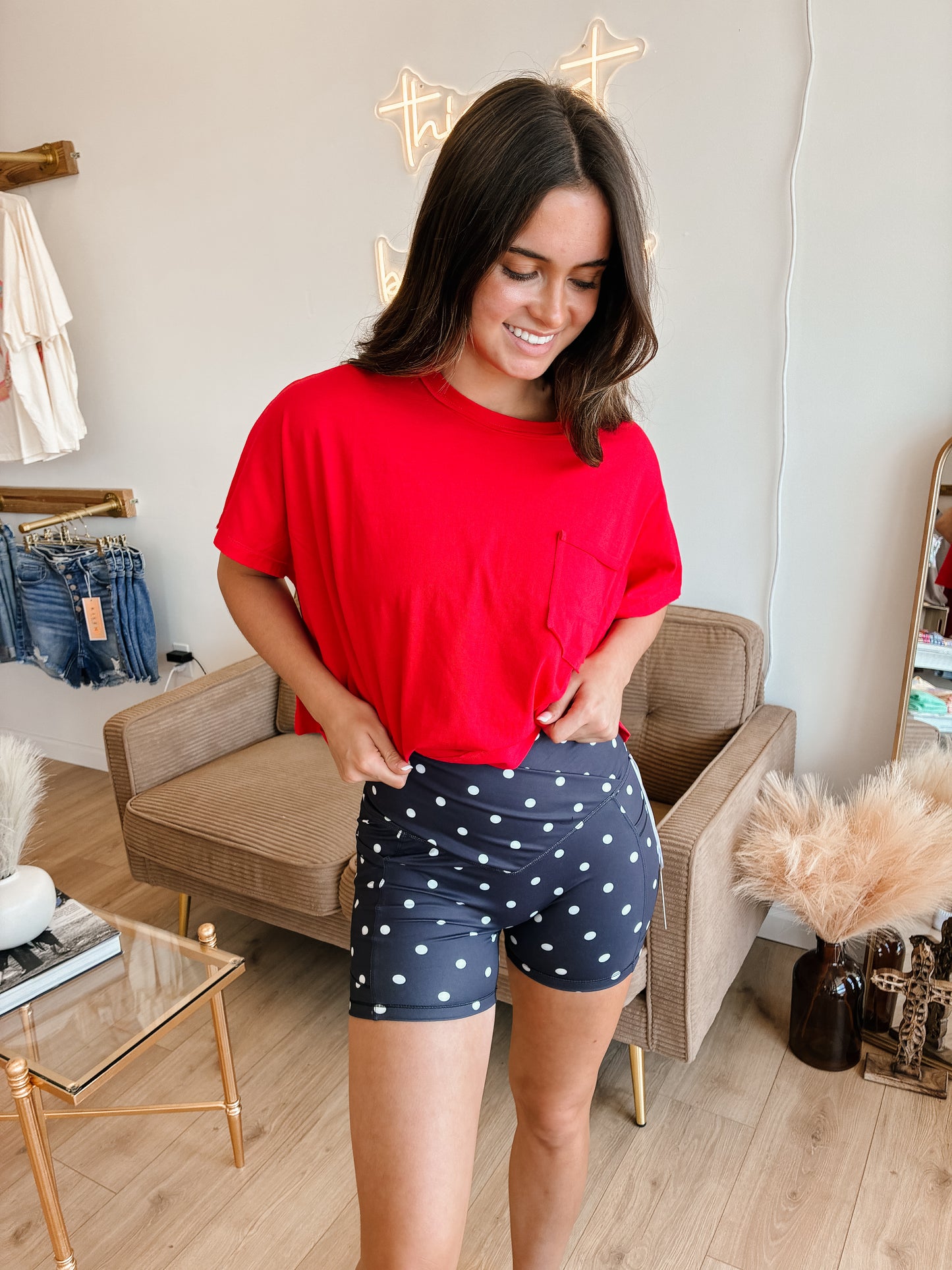 BIRDIE Crossover Polka-Dot Biker Shorts
