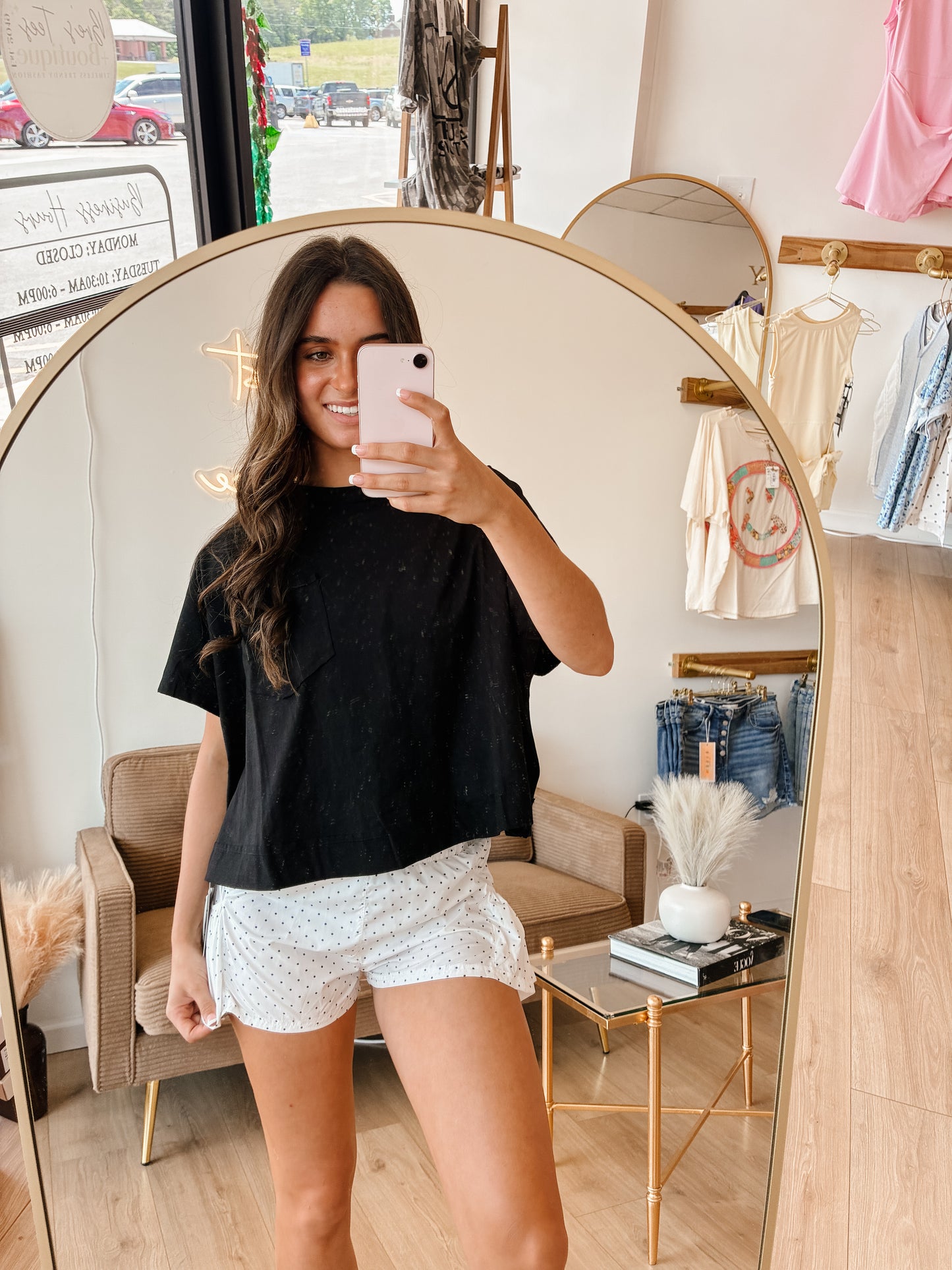 Polka Dot Print Nylon Flare Shorts