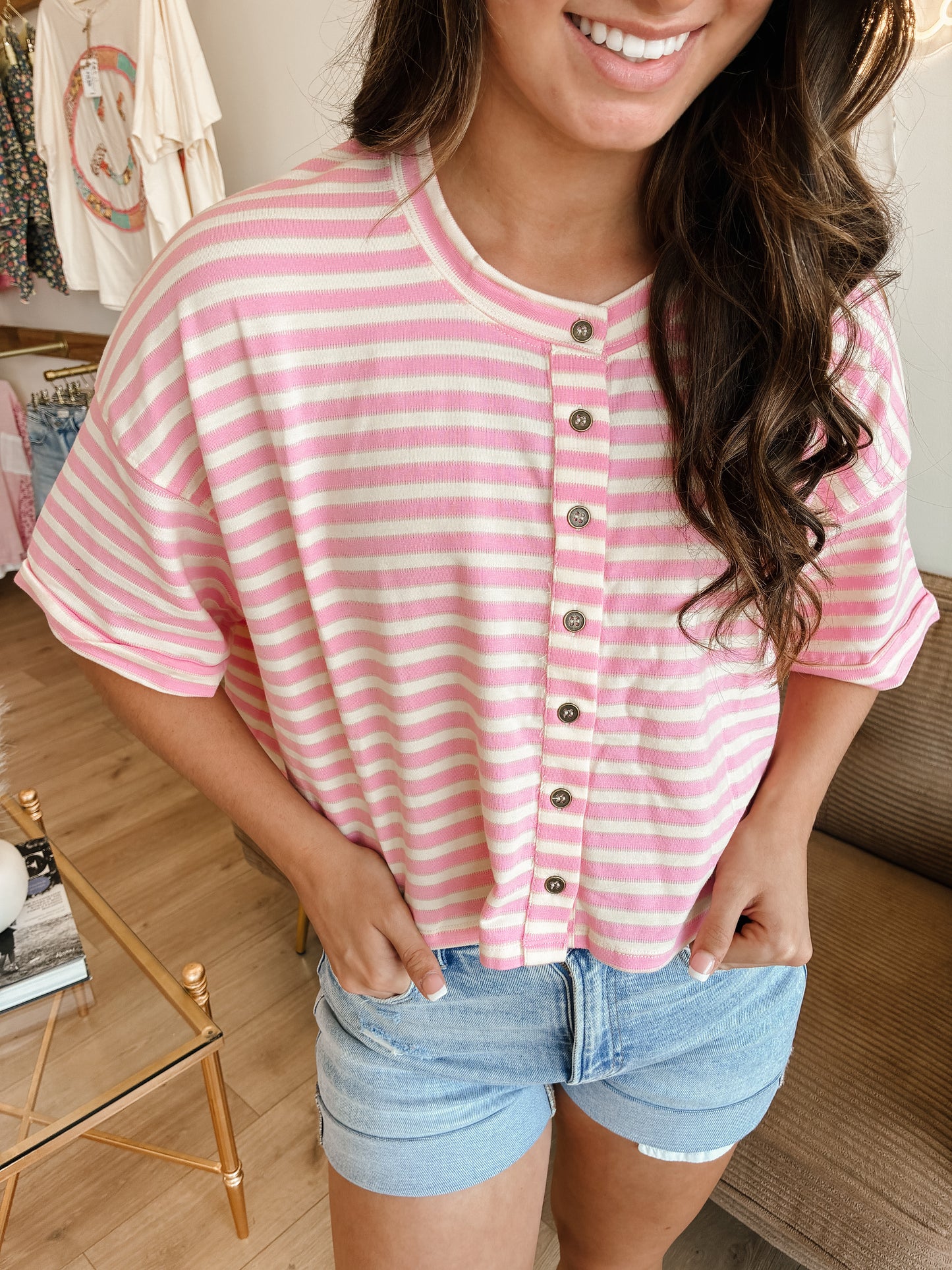 Striped Button-Up Tee
