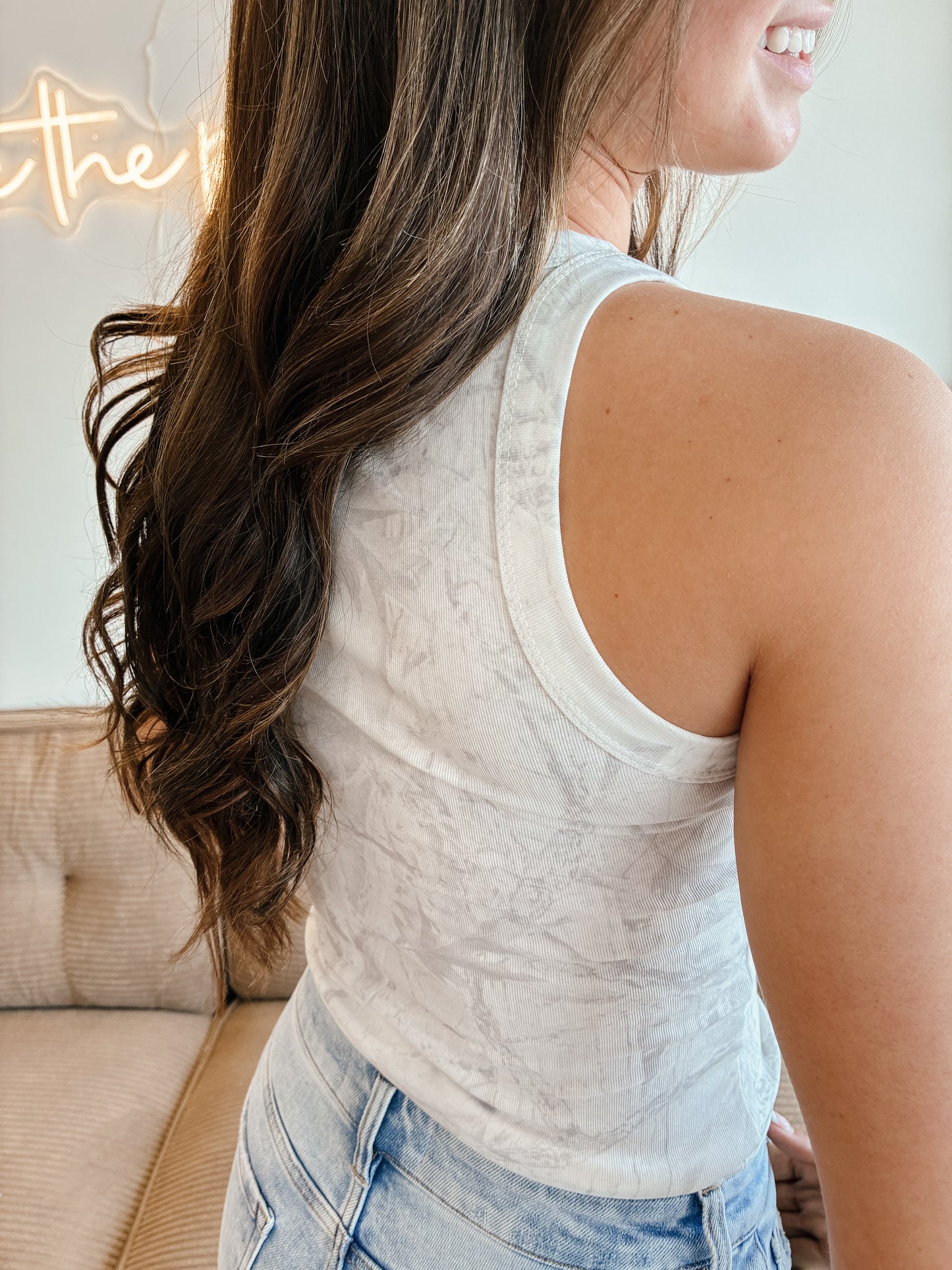 Silver Camo Ribbed Knit Tank