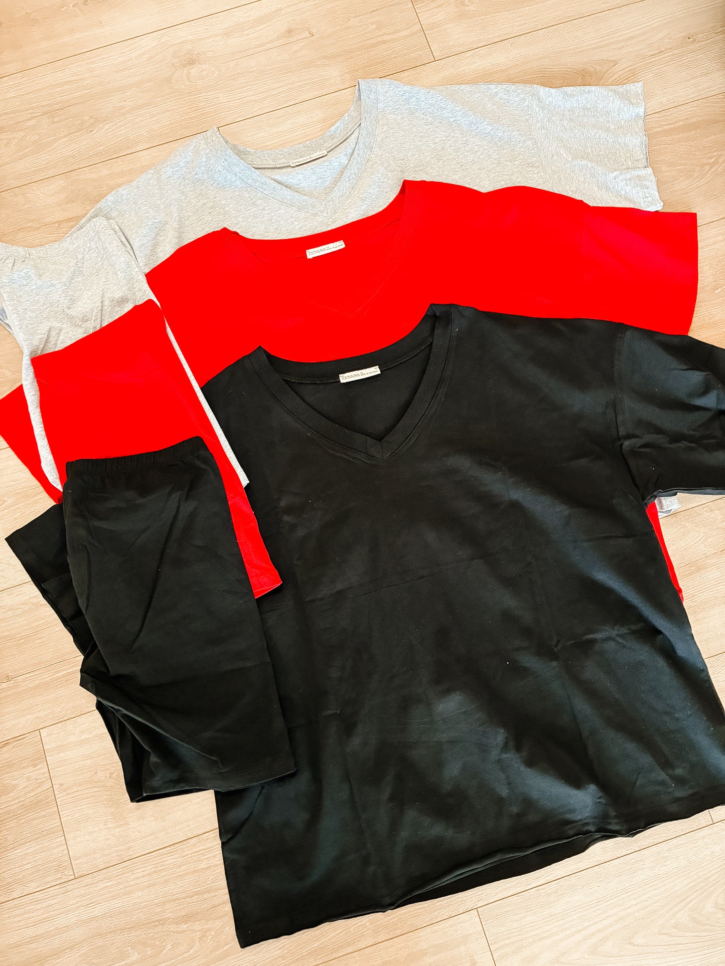 Plus Cotton V-neck Top & Biker Shorts Set (3 Colors)