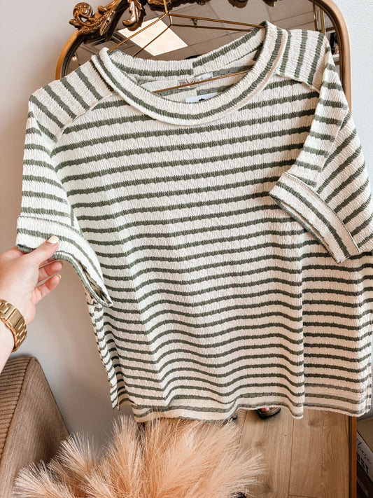 Green Striped Short Sleeve Hi-low Tee
