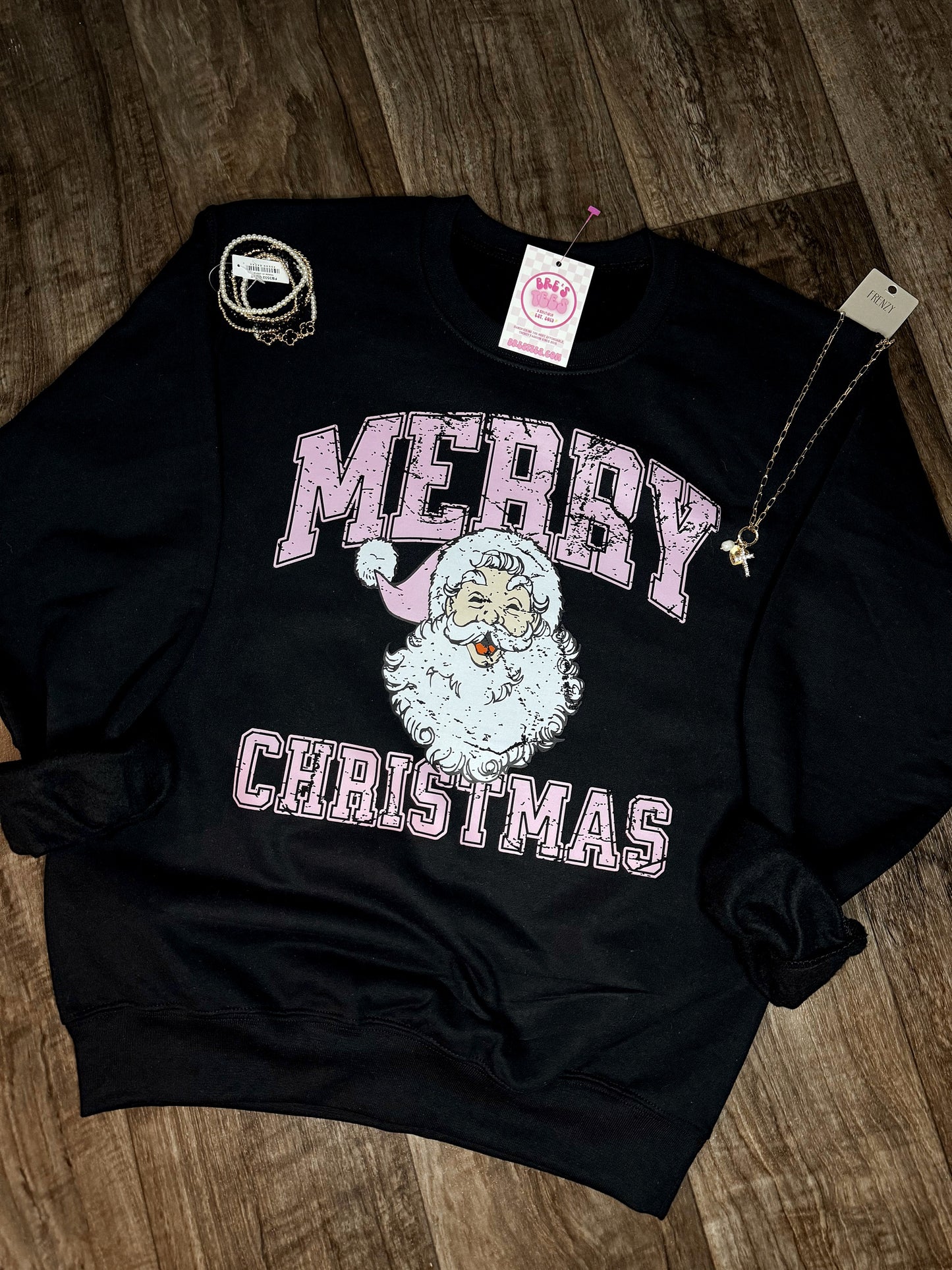 Pink Santa Distressed Crewneck