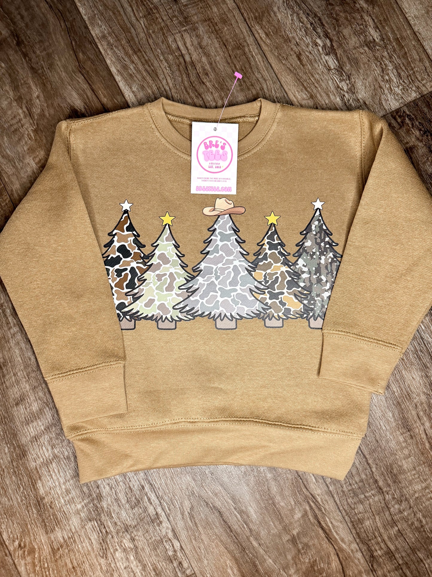 Kids Camo Cowboy Christmas Trees Crewneck