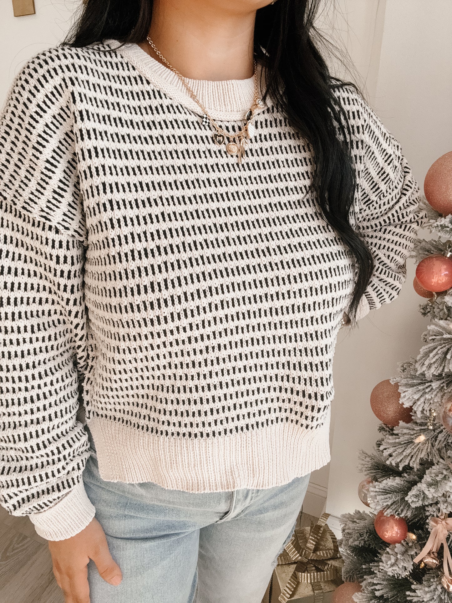 Two Tone Textured Knit Casual Sweater Top (2 colors)