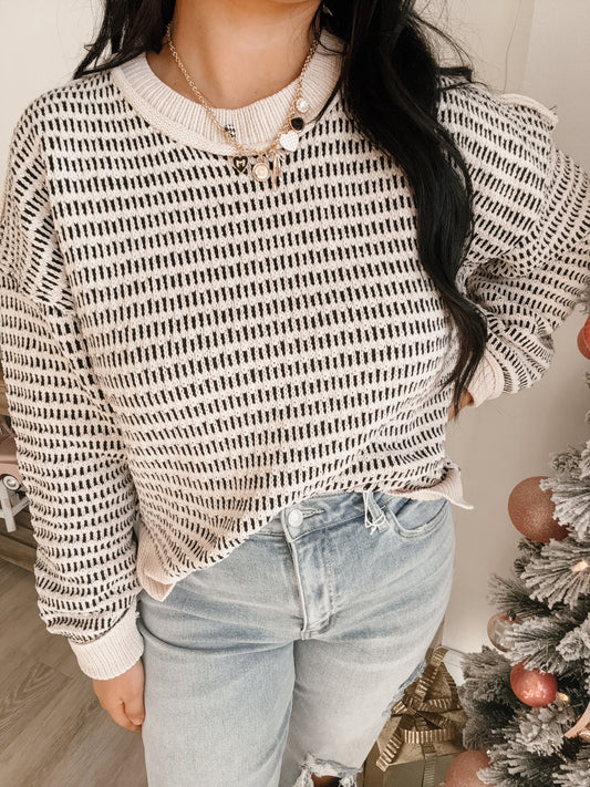 Two Tone Textured Knit Casual Sweater Top (2 colors)