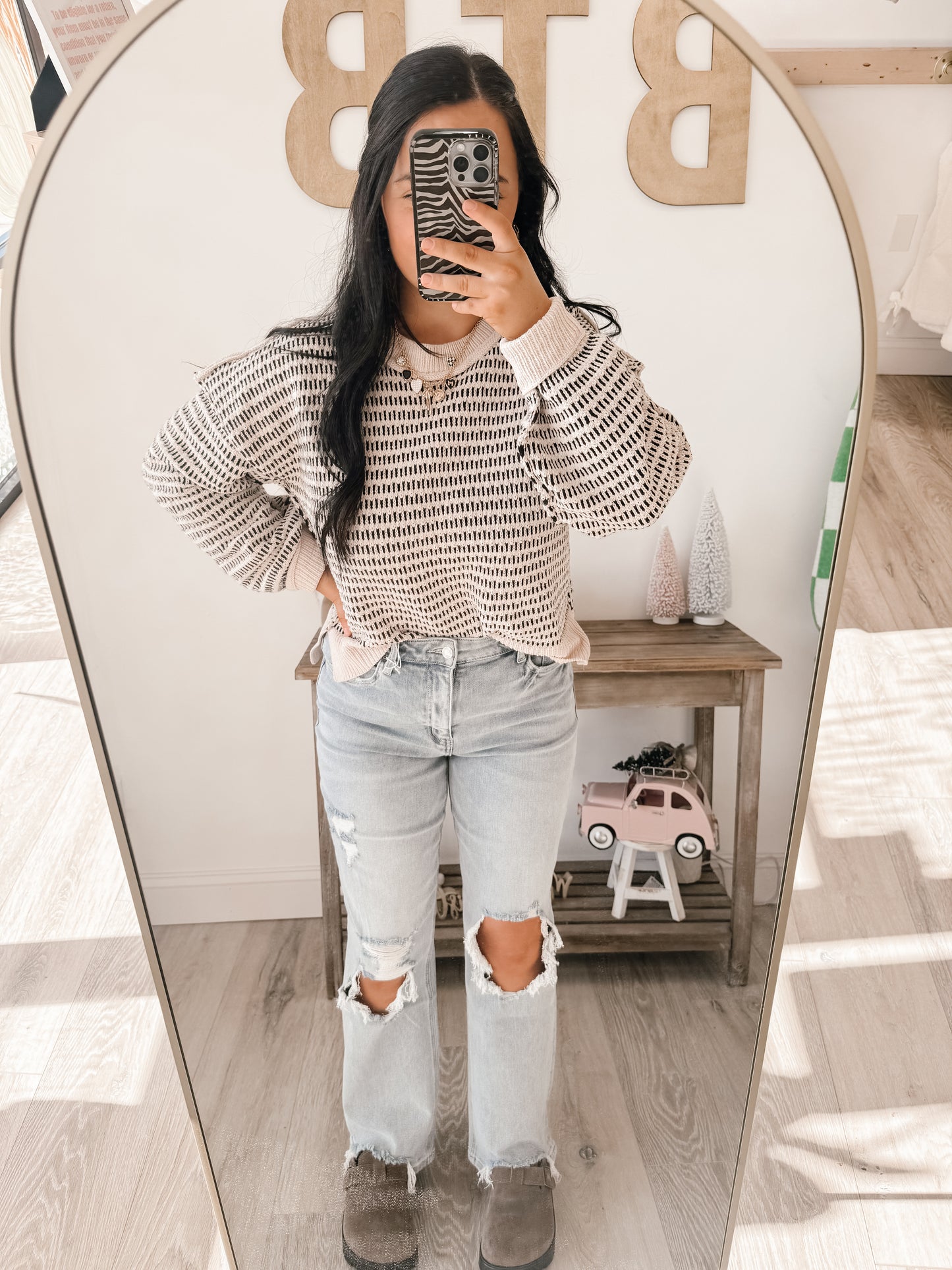 Two Tone Textured Knit Casual Sweater Top (2 colors)