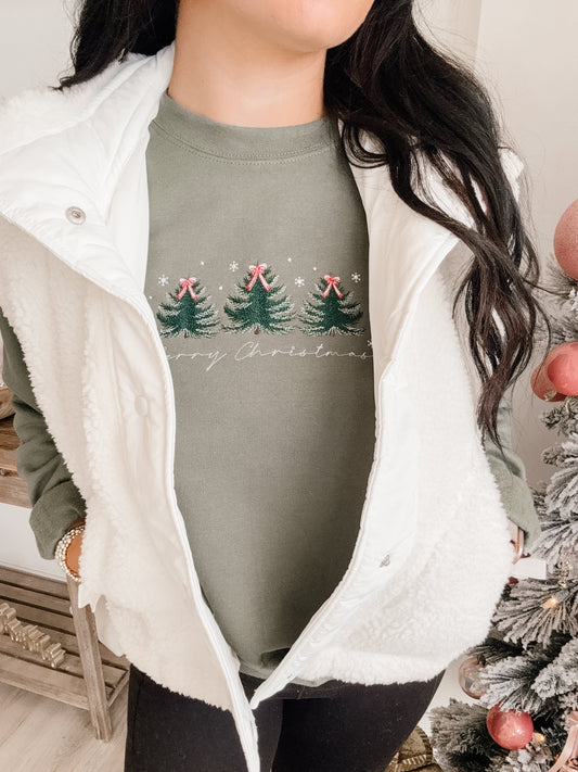 Embroidered Coquette Christmas Trees Crewneck