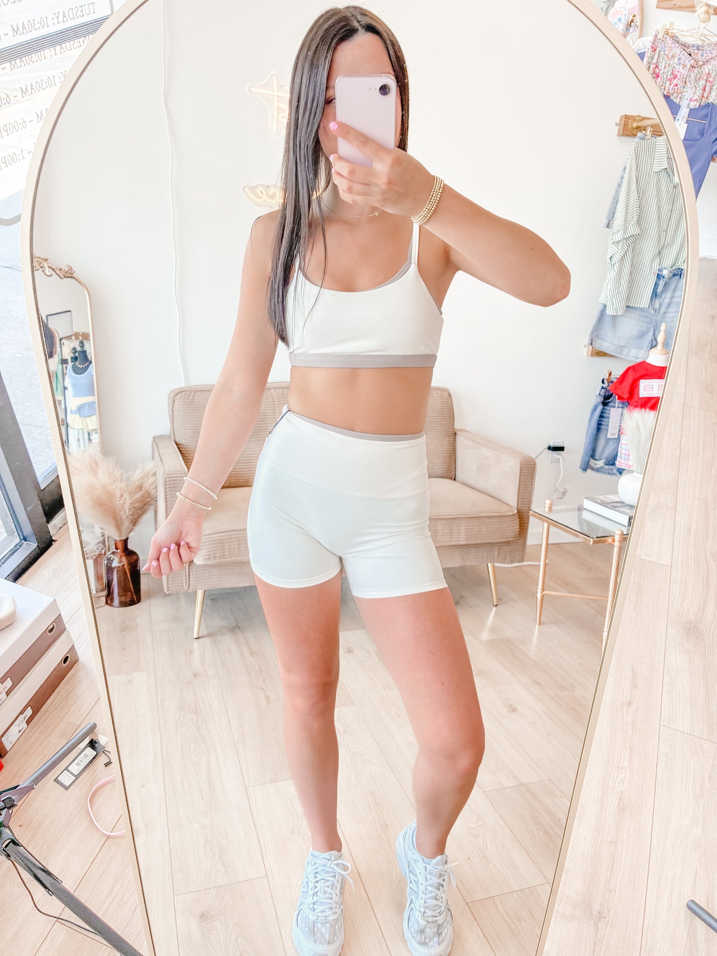 Cream Contrast Biker Shorts