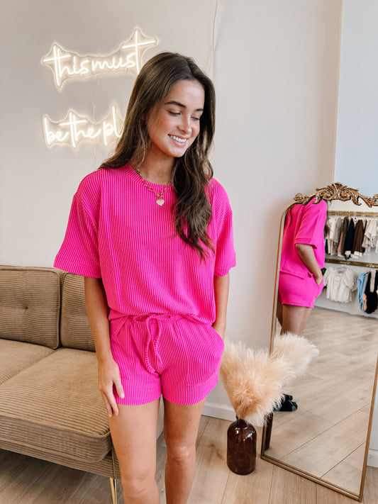 Raised Rib Short Sleeve Tee & Short Set (9 colors)