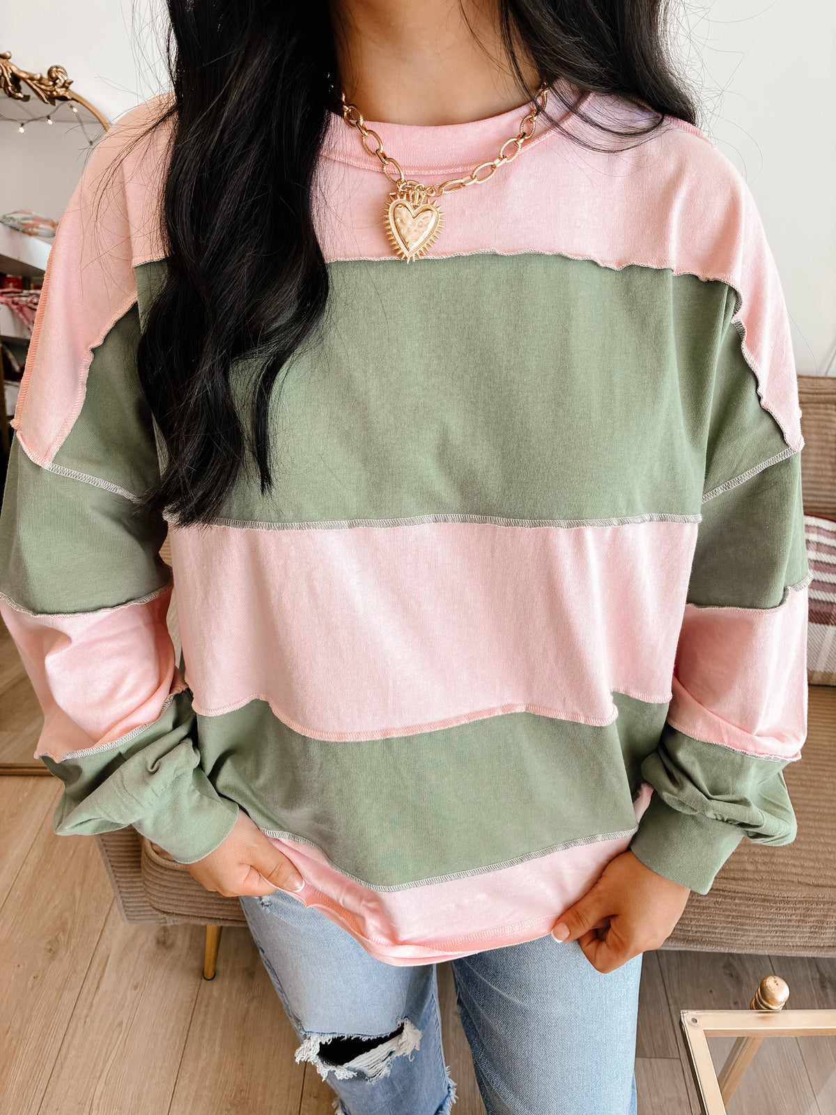 Plum Pretty Oversized Long Sleeve - Olive