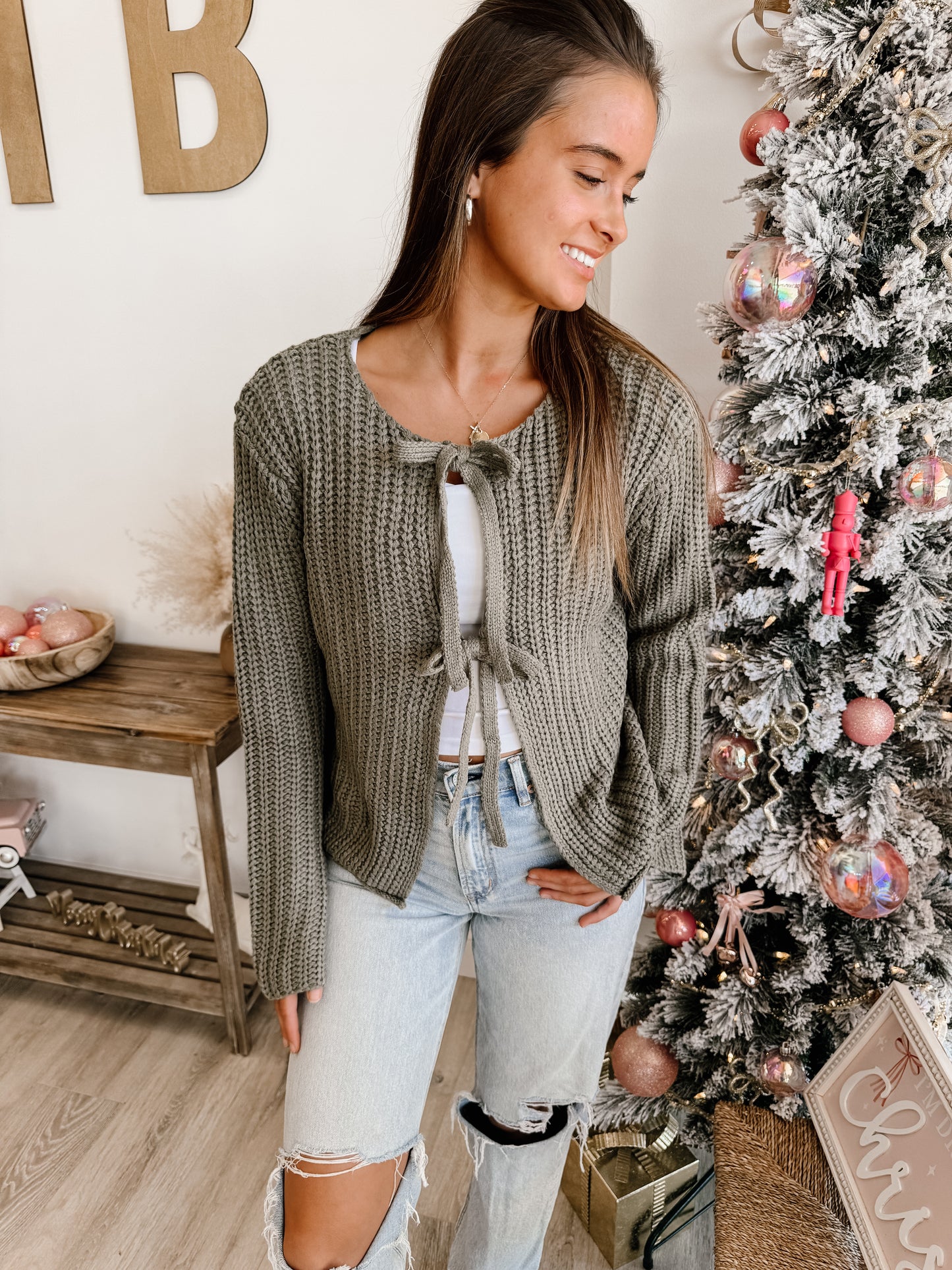 Solid Loose Knit Sweater Top With Bow Tied (3 colors)