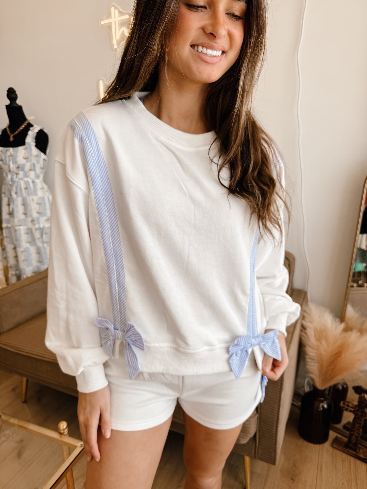 Stripe Bow Detail Lounge Set