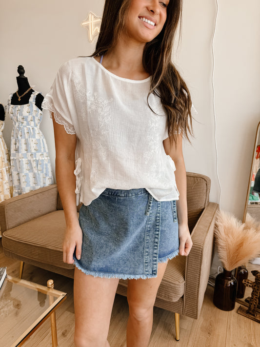 Dark Jean Washed Denim Skort