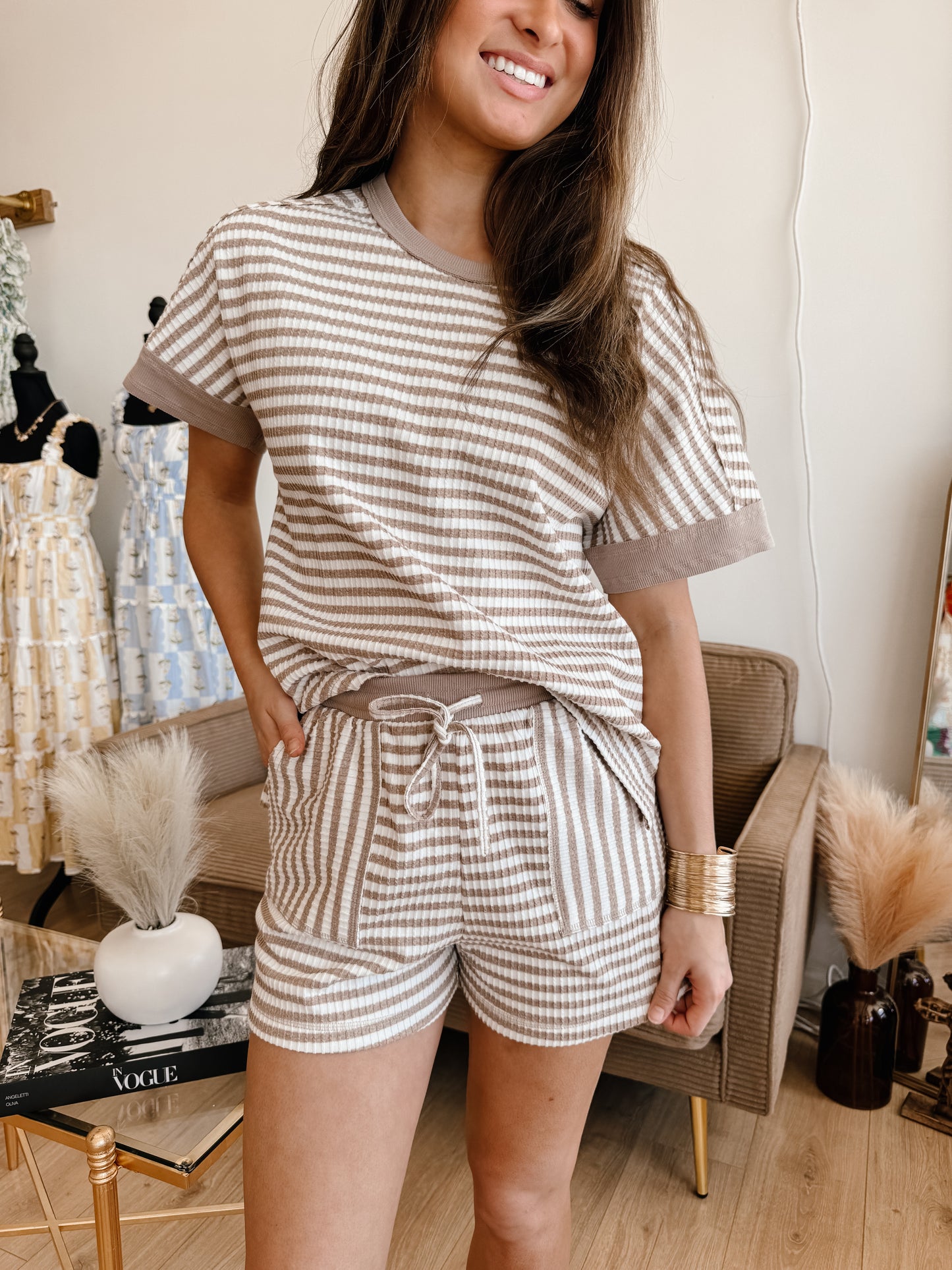 Striped Comfy Knit Top & Shorts Set