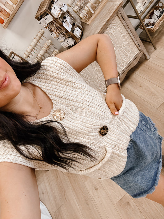 Gold Button Down Chunky Sweater Vest W/pocket (2 Colors)