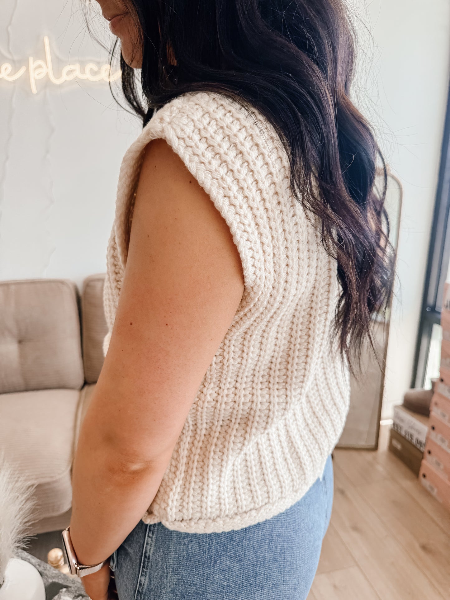 Gold Button Down Chunky Sweater Vest W/pocket (2 Colors)