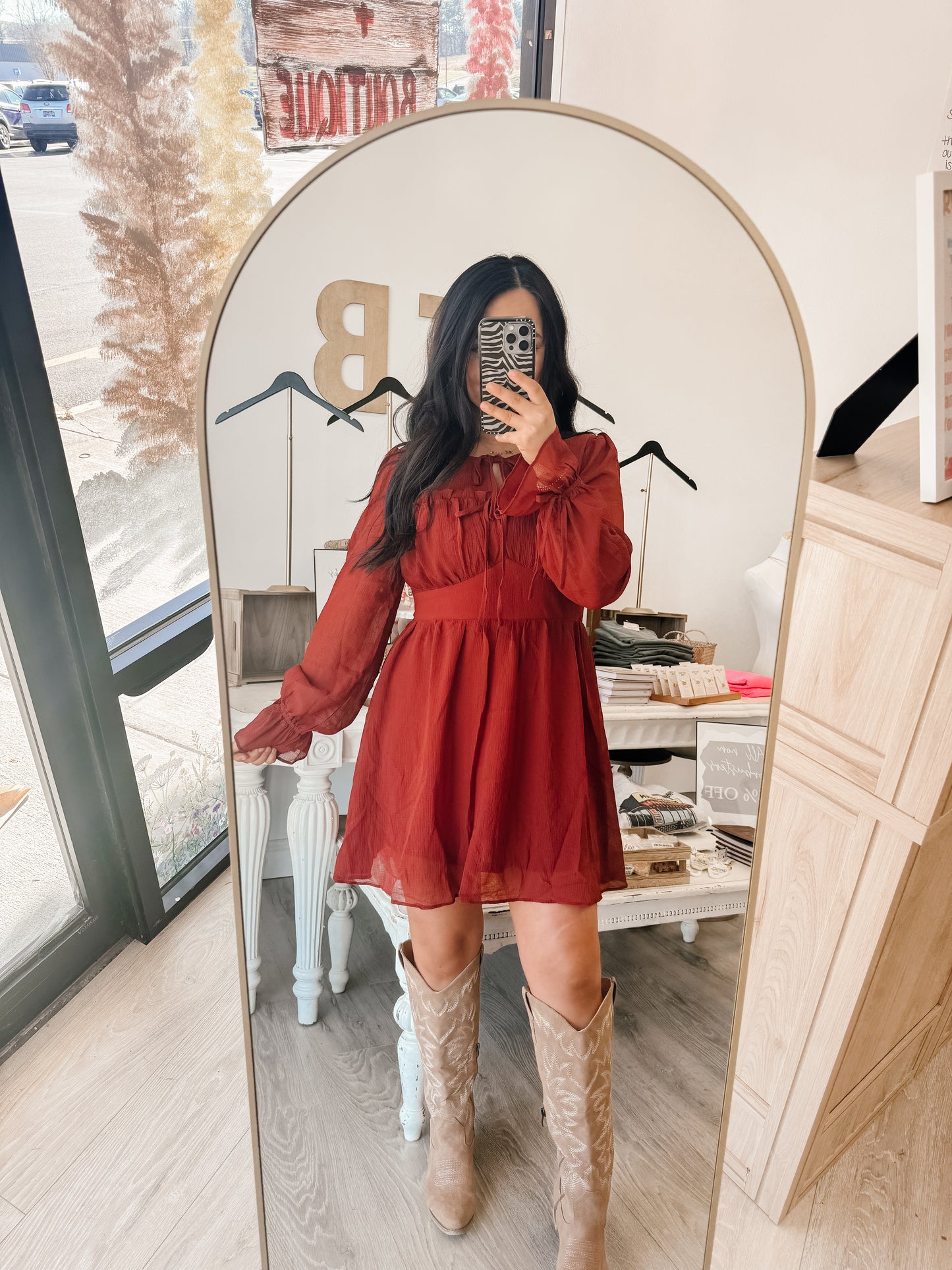 Ruffle & Bow Detail Mini Woven Dress