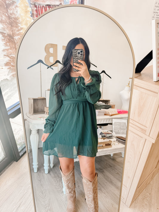 Ruffle & Bow Detail Mini Woven Dress