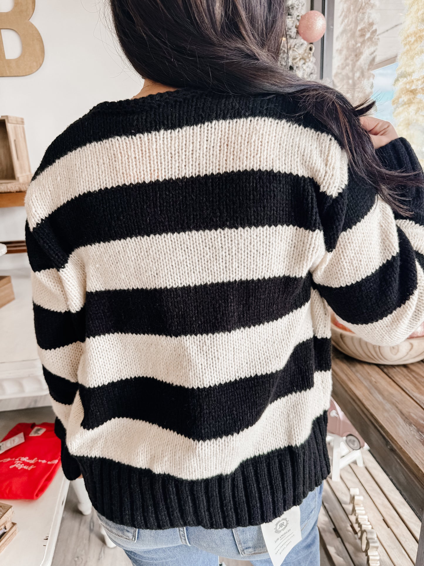 Large Front Tie Stripe Cardigan With Long Sleeves