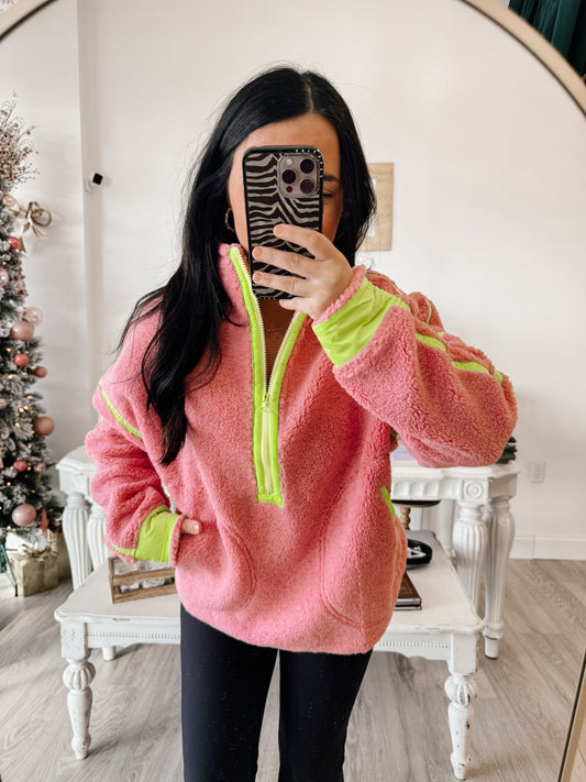 Fleece Zipper Hide Pocket Pullover