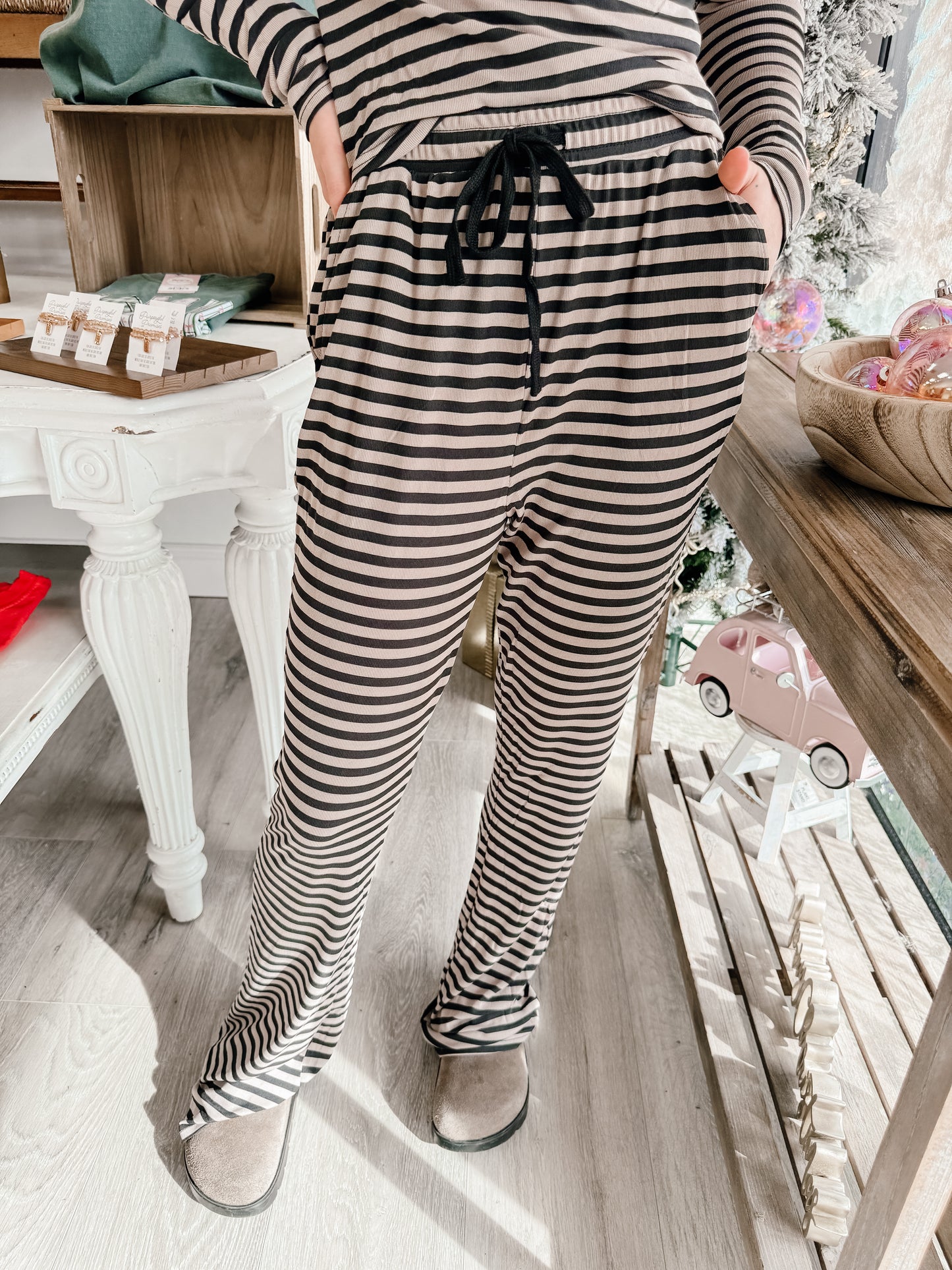 Soft Modal Striped Pants With Drawstring (2 colors)