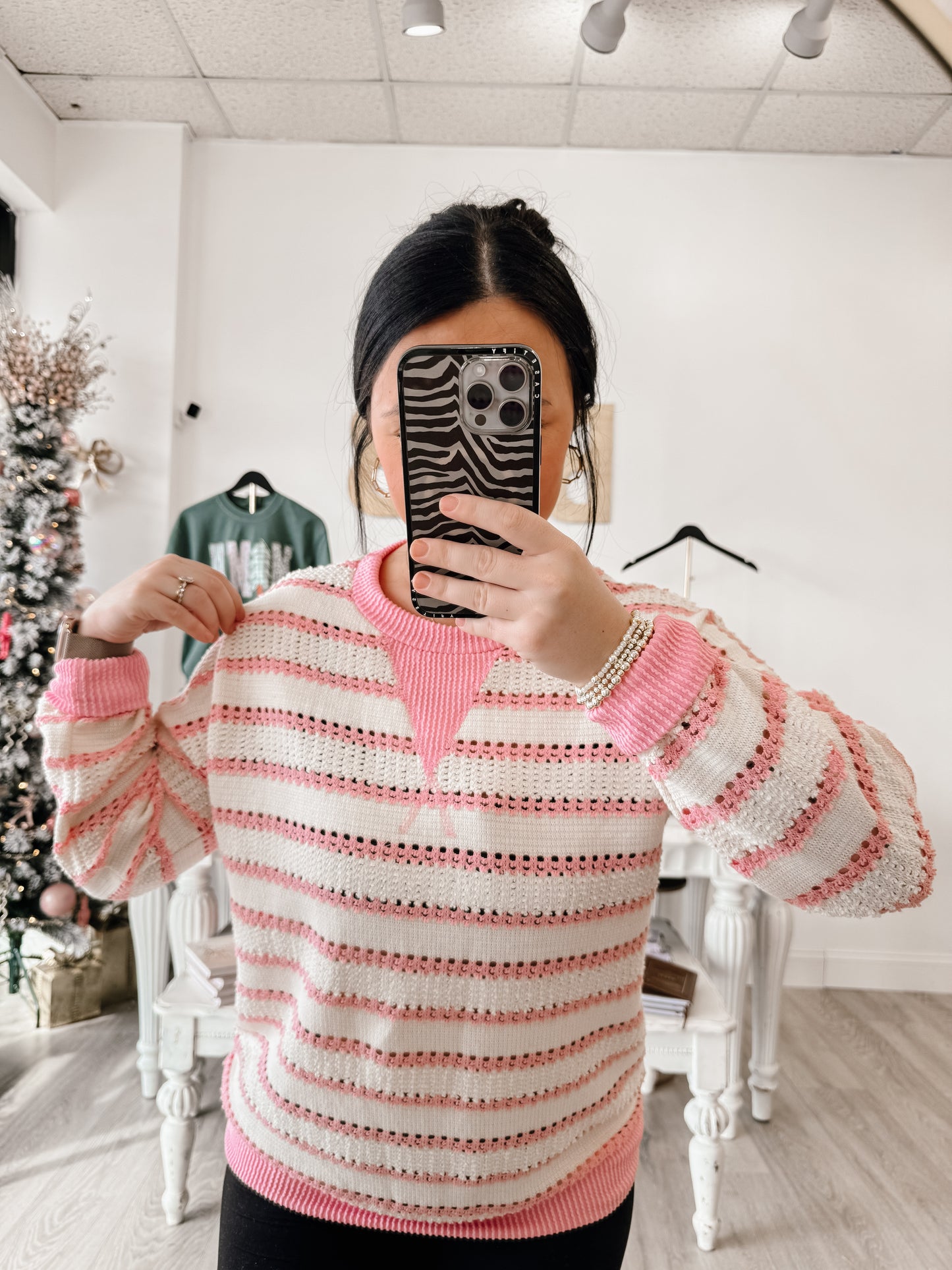 Loose Fit Striped Knit Pullover Sweater
